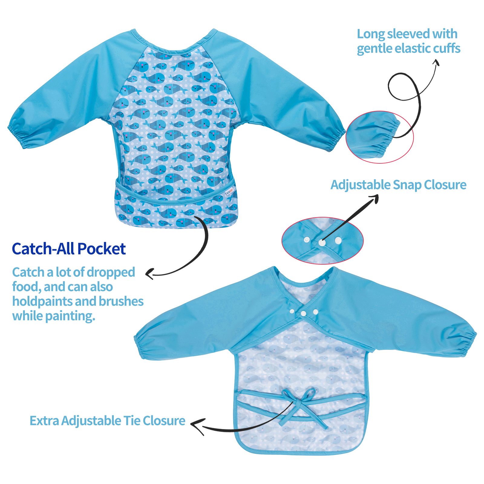 ALVABABY 2.0 Waterproof Long Sleeve Bibs, Baby Smock, Toddler Sleeved Bibs, Long Sleeve Bibs for Babies (2WDS04)