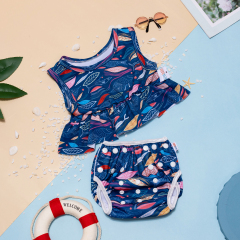 ALVABABY Toddler Baby Girl Summer Swim Suit, Infant Bathing Suit Swimwear Sleeveless,Tankini Swimwear (05)-Leaves and Fish