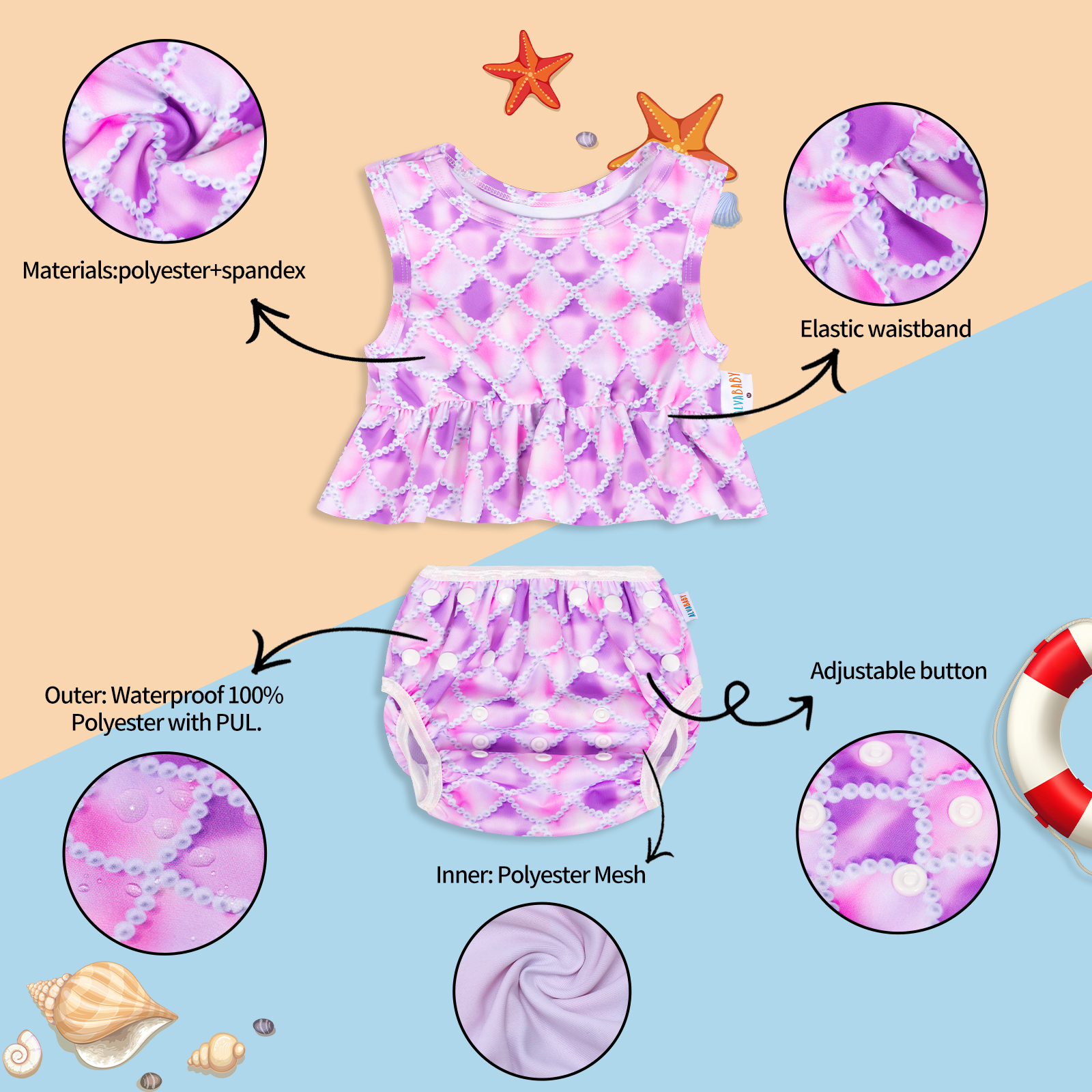 ALVABABY Toddler Baby Girl Summer Swim Suit, Infant Bathing Suit Swimwear Sleeveless,Tankini Swimwear (01)