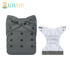 ALVABABY AWJ Lining Cloth Diaper with Tummy Panel for Babies -Grey (WJT-B29A)