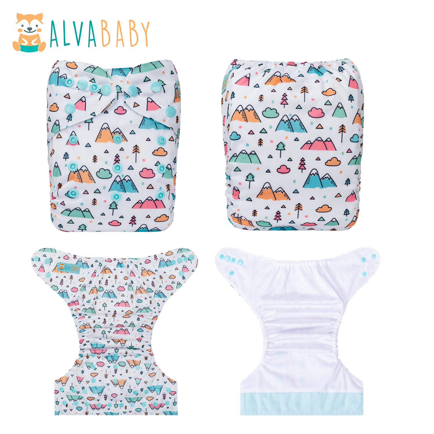 ALVABABY AWJ Lining Cloth Diaper with Tummy Panel for Babies -Mountain (WJT-YDP155A)