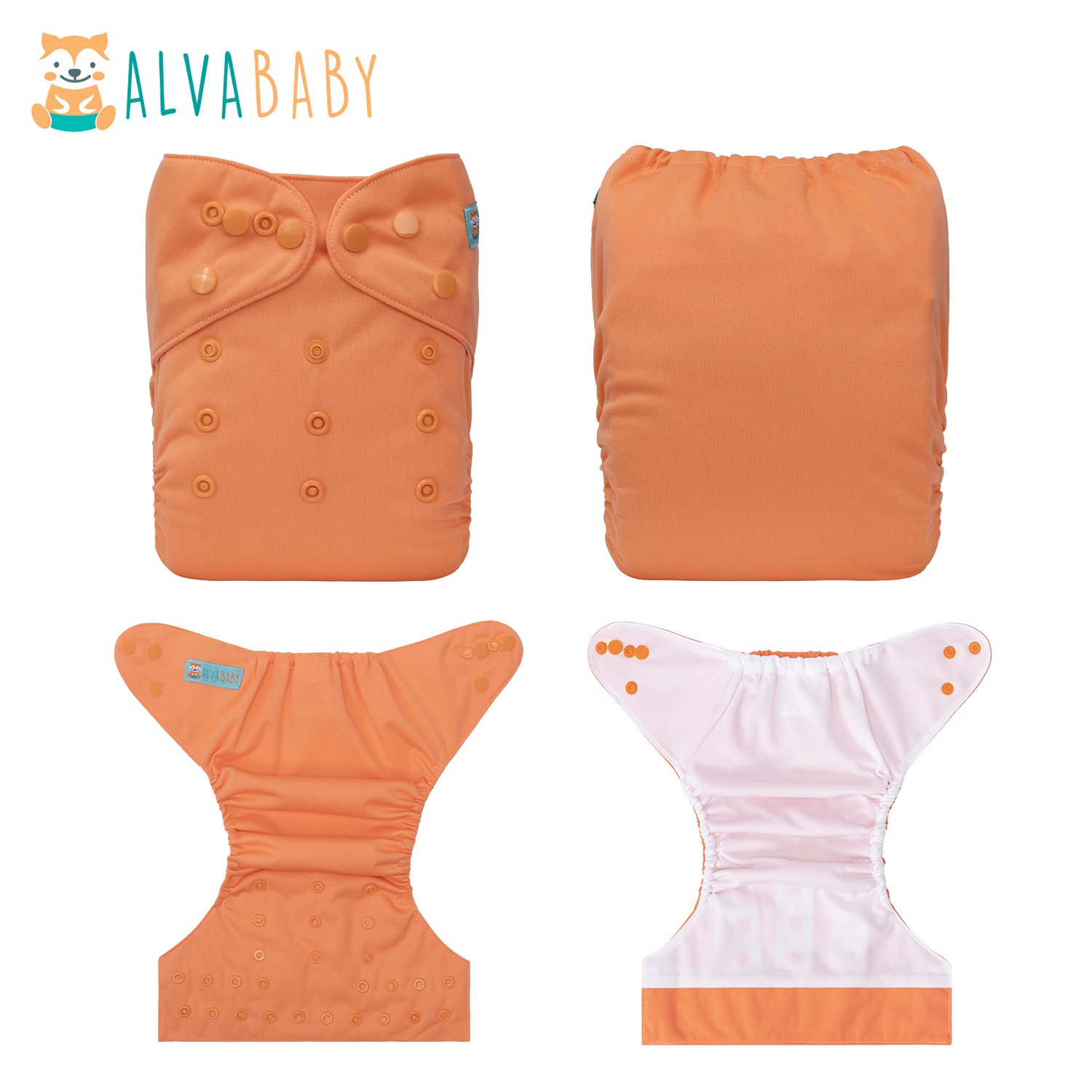 ALVABABY AWJ Lining Cloth Diaper with Tummy Panel for Babies - Orange(WJT-B17A)