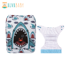ALVABABY AWJ Lining Cloth Diaper with Tummy Panel for Babies-Shark (WJT-YDP121A)