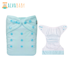 ALVABABY AWJ Lining Cloth Diaper with Tummy Panel for Babies-Blue (WJT-B02A)