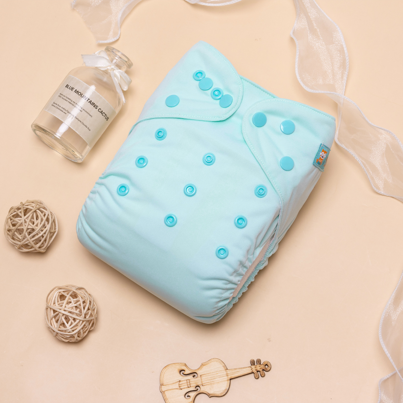 ALVABABY AWJ Lining Cloth Diaper with Tummy Panel for Babies-Blue (WJT-B02A)