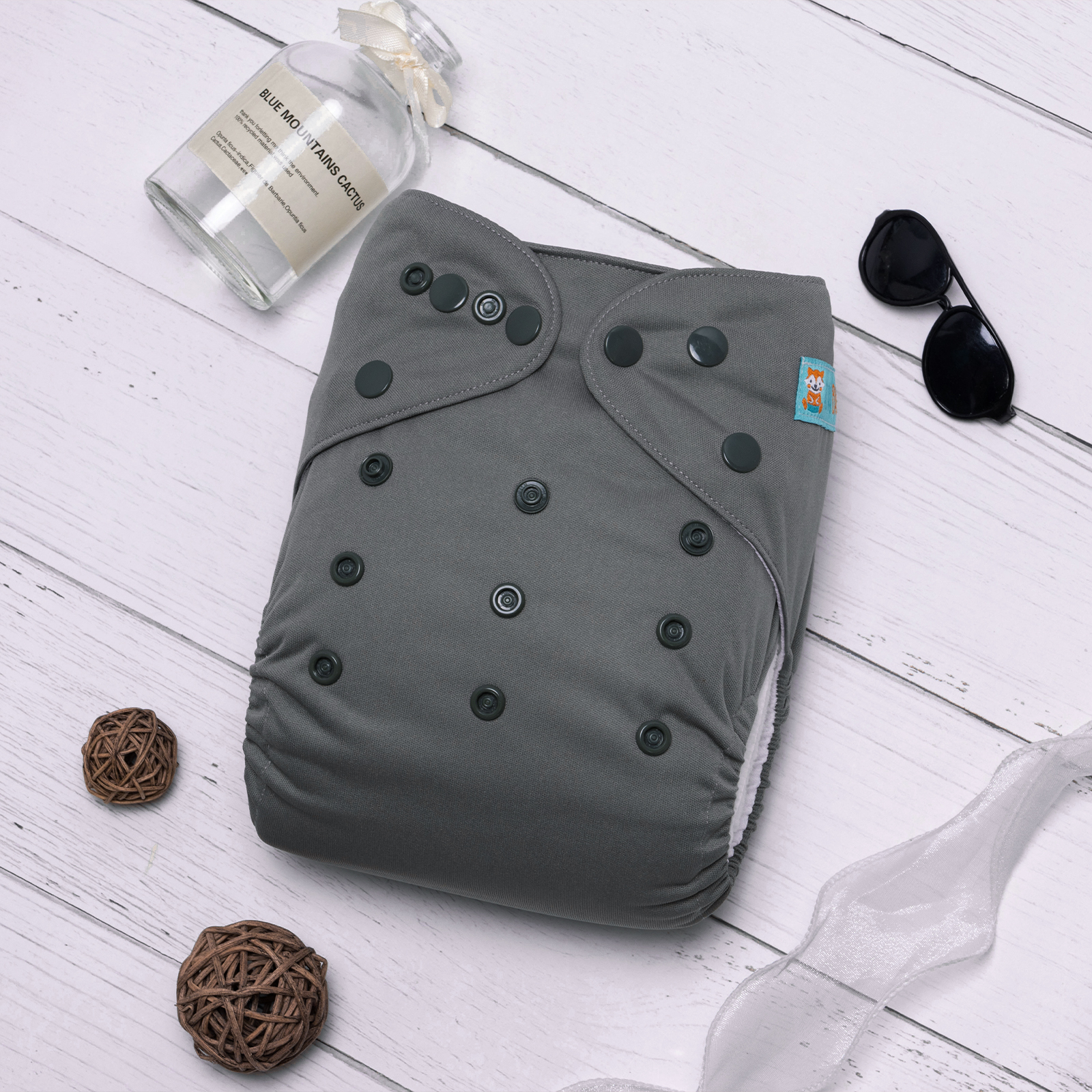 ALVABABY AWJ Lining Cloth Diaper with Tummy Panel for Babies -Grey (WJT-B29A)