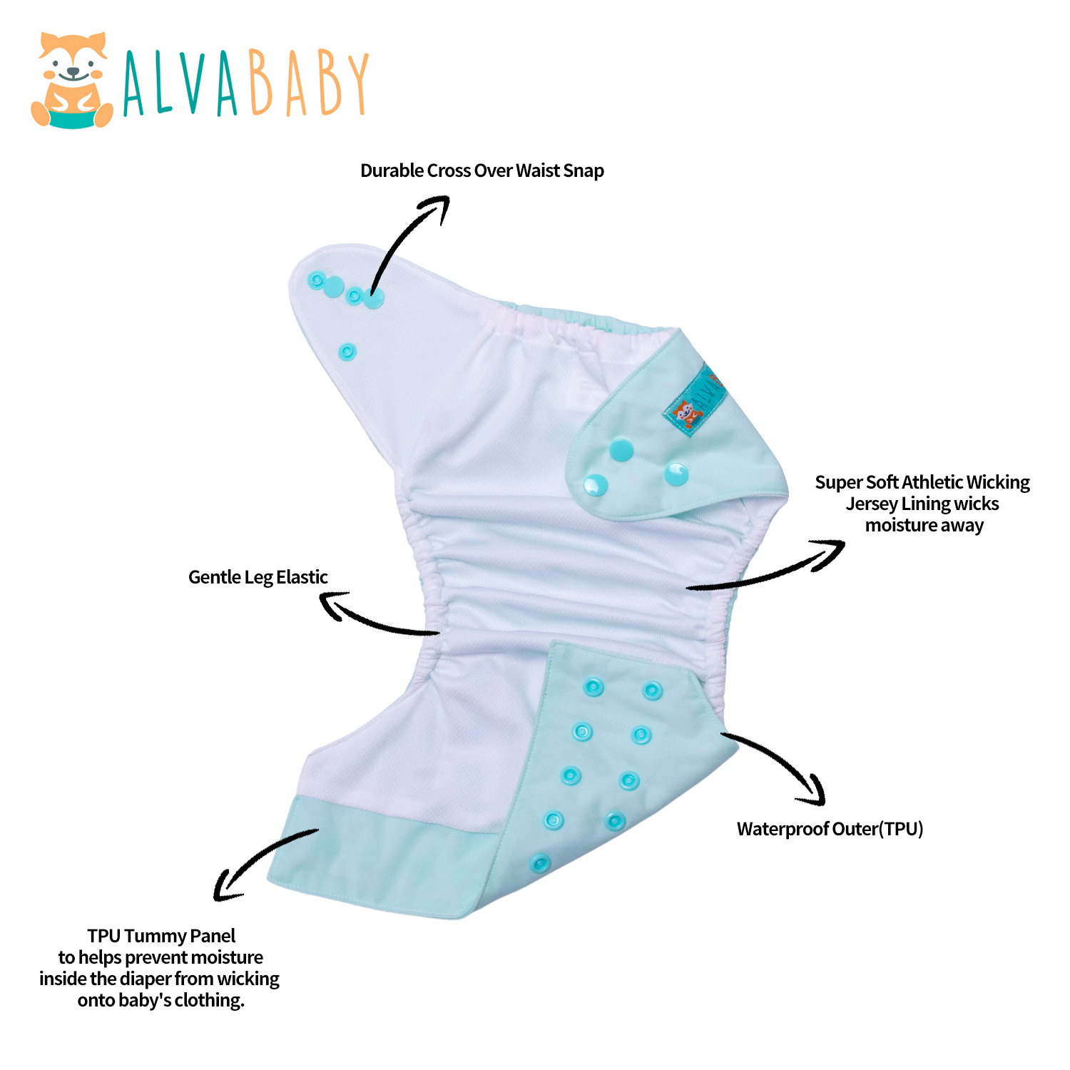 ALVABABY AWJ Lining Cloth Diaper with Tummy Panel for BabiesBlue (WJT