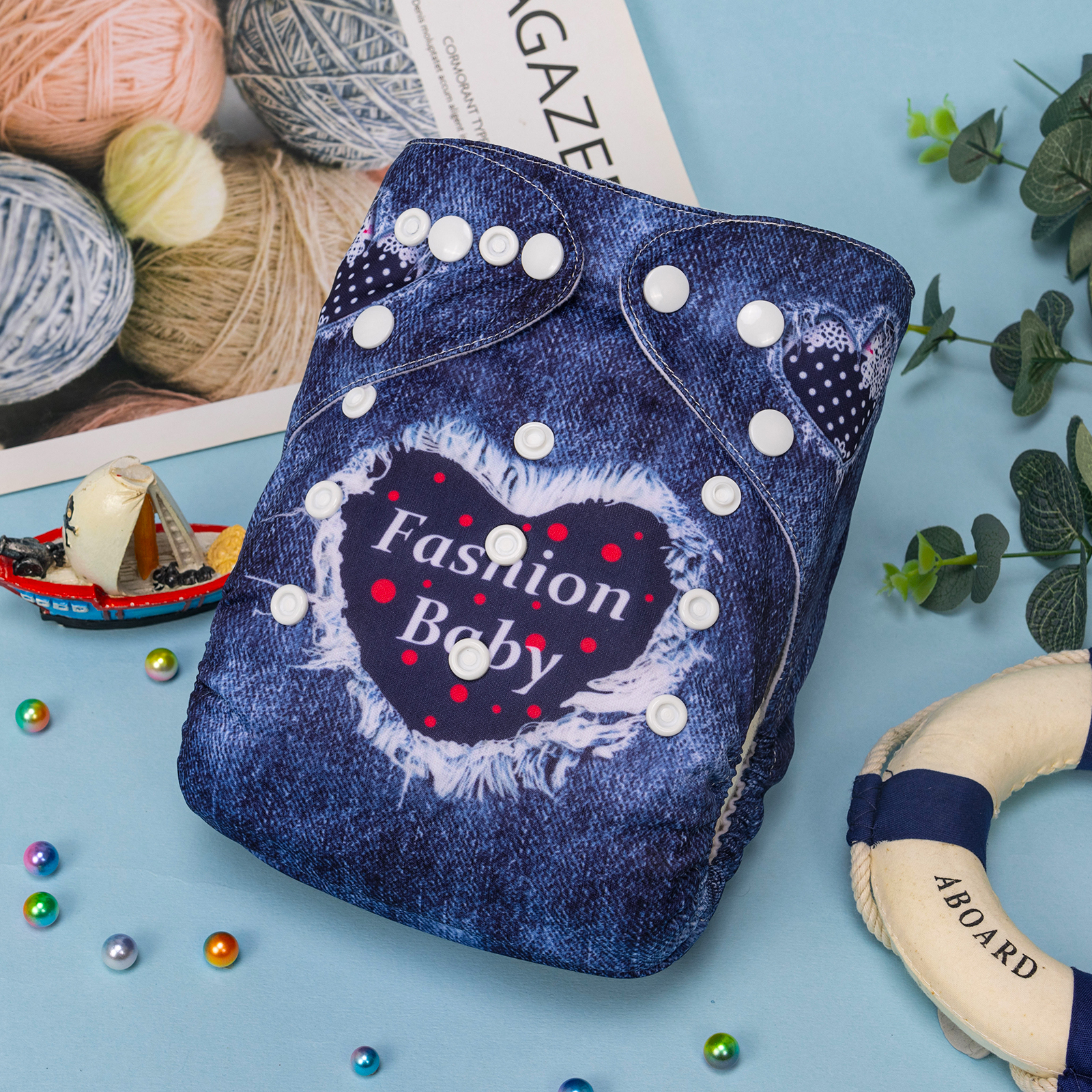 ALVABABY Positioning Cloth Diaper - One Size Adjustable Washable & Reusable Diaper for Babies and Toddlers (Hearts, YDP199A)