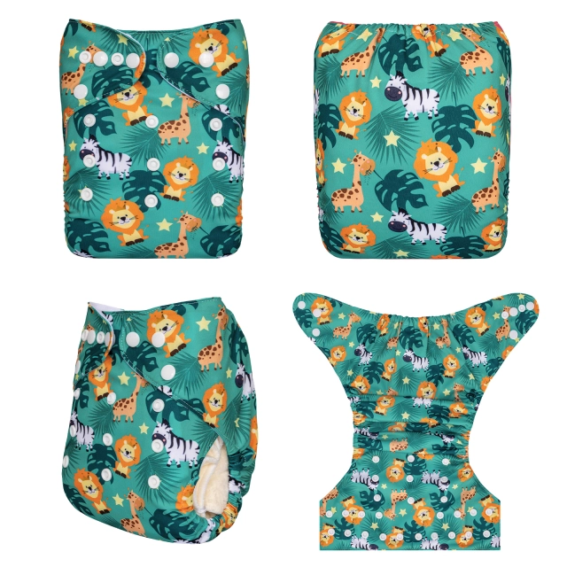 ALVABABY One Size Positioning Printed Cloth Diaper-Lion(YDP195A)