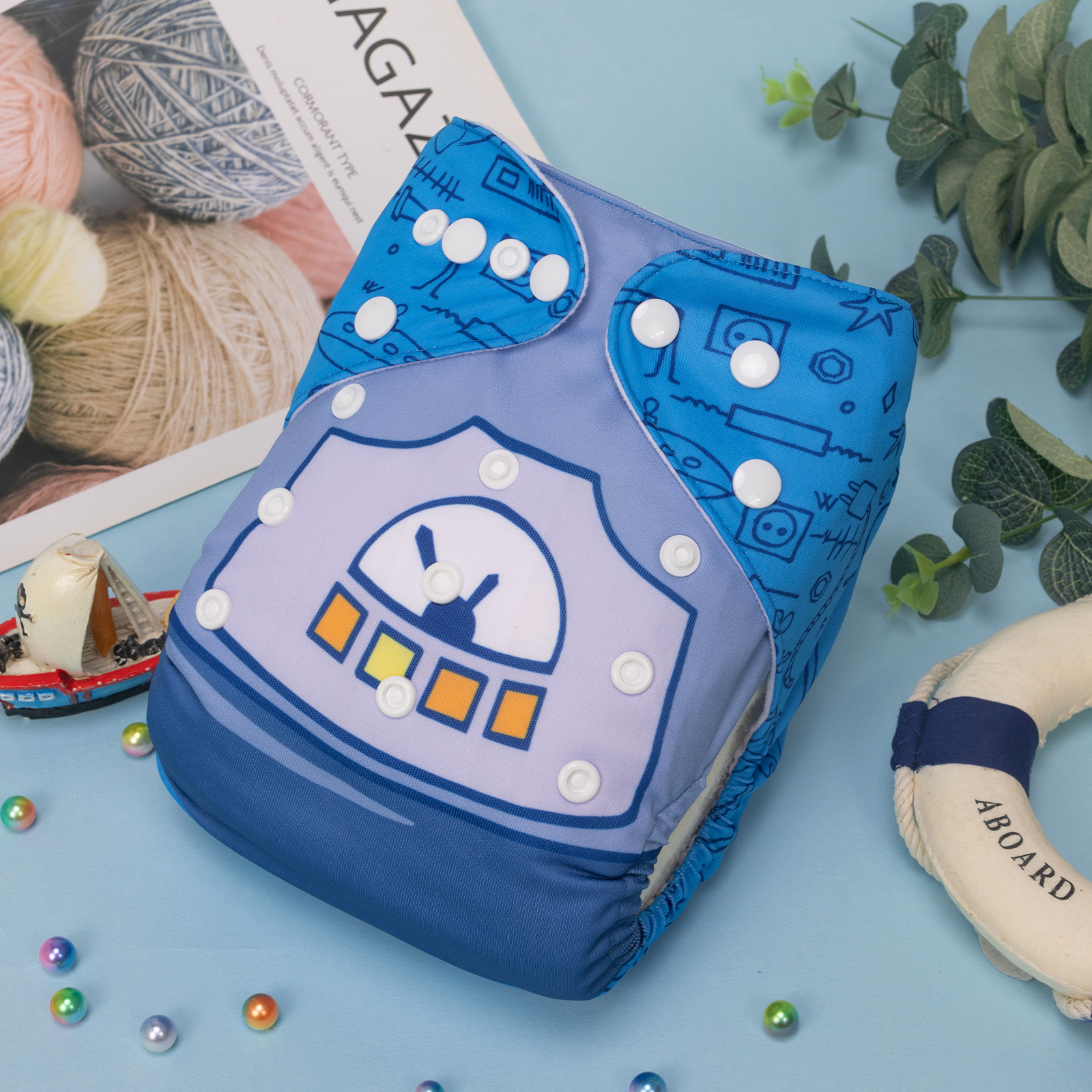 ALVABABY Positioning Cloth Diaper - One Size Adjustable Washable & Reusable Diaper for Babies and Toddlers (Fox Robot, YDP197A)