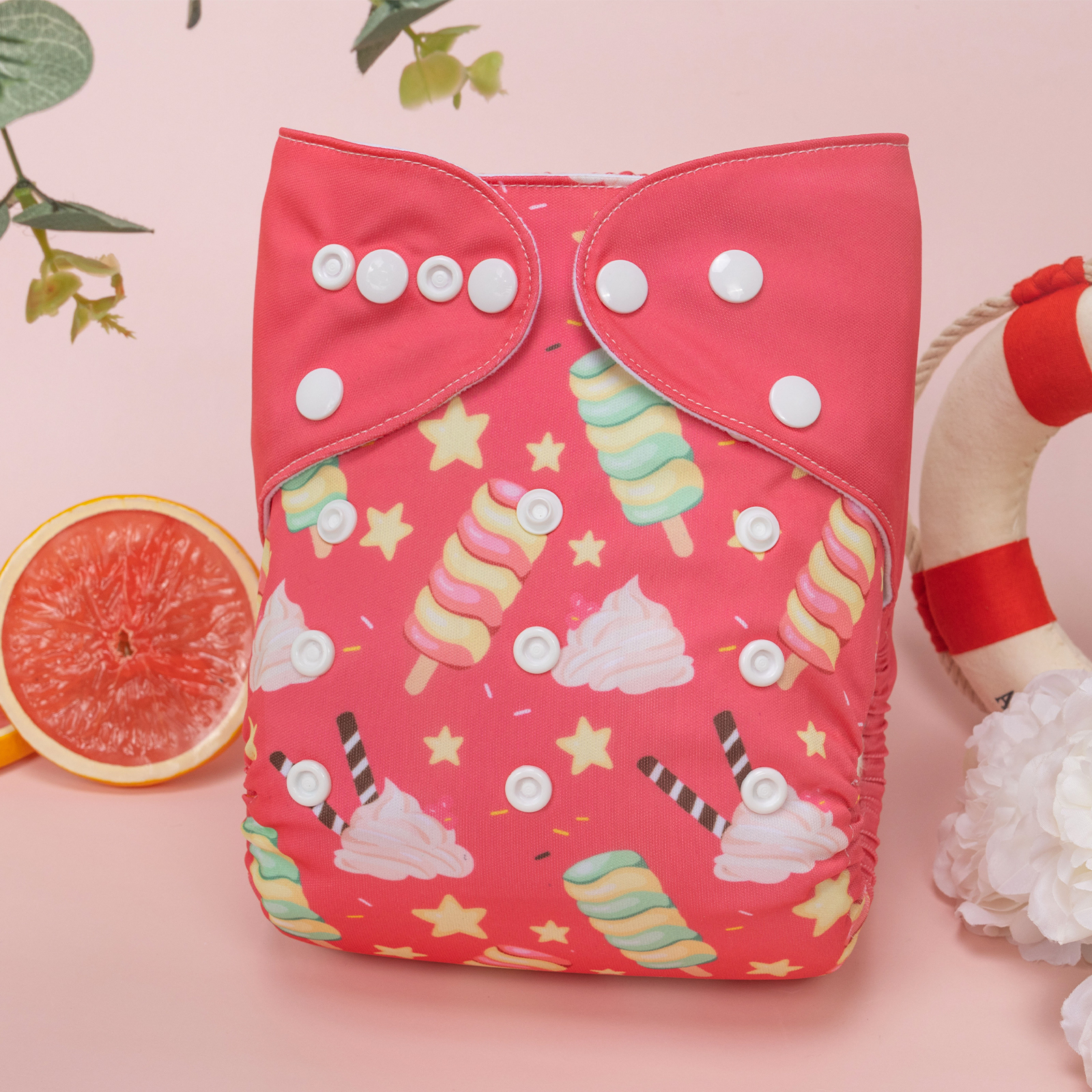ALVABABY Positioning Cloth Diaper - One Size Adjustable Washable & Reusable Diaper for Babies and Toddlers (Pink Fox, YDP194A)