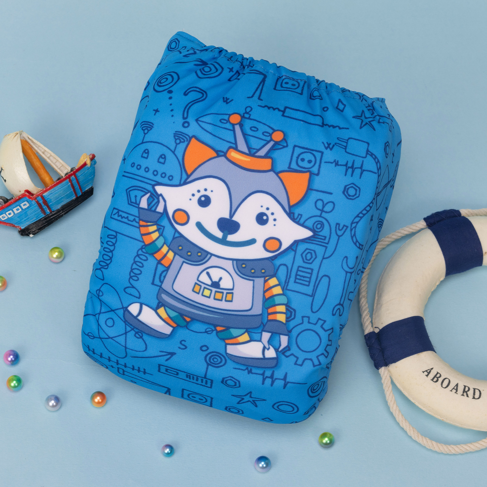 ALVABABY Positioning Cloth Diaper - One Size Adjustable Washable & Reusable Diaper for Babies and Toddlers (Fox Robot, YDP197A)