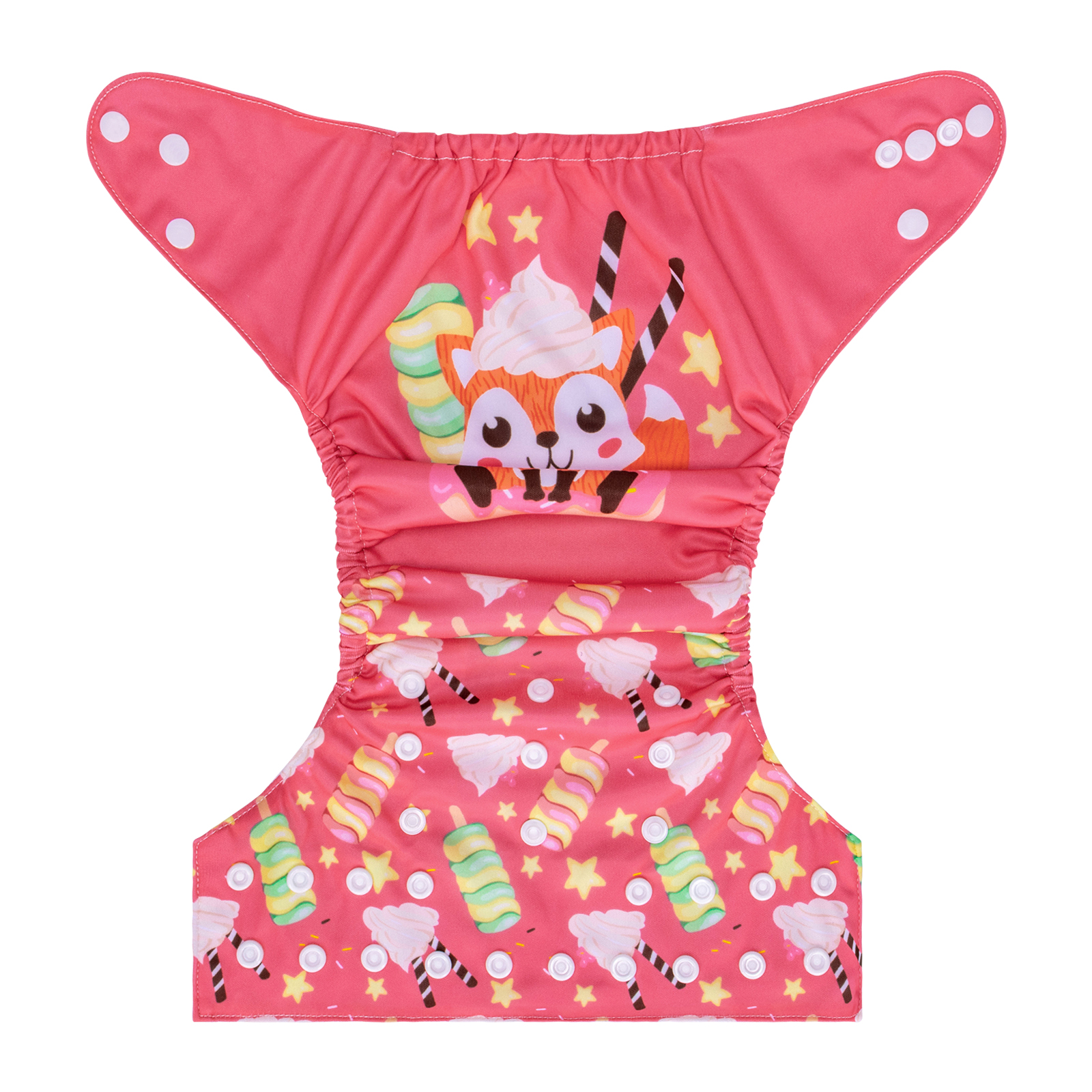 ALVABABY Positioning Cloth Diaper - One Size Adjustable Washable & Reusable Diaper for Babies and Toddlers (Pink Fox, YDP194A)