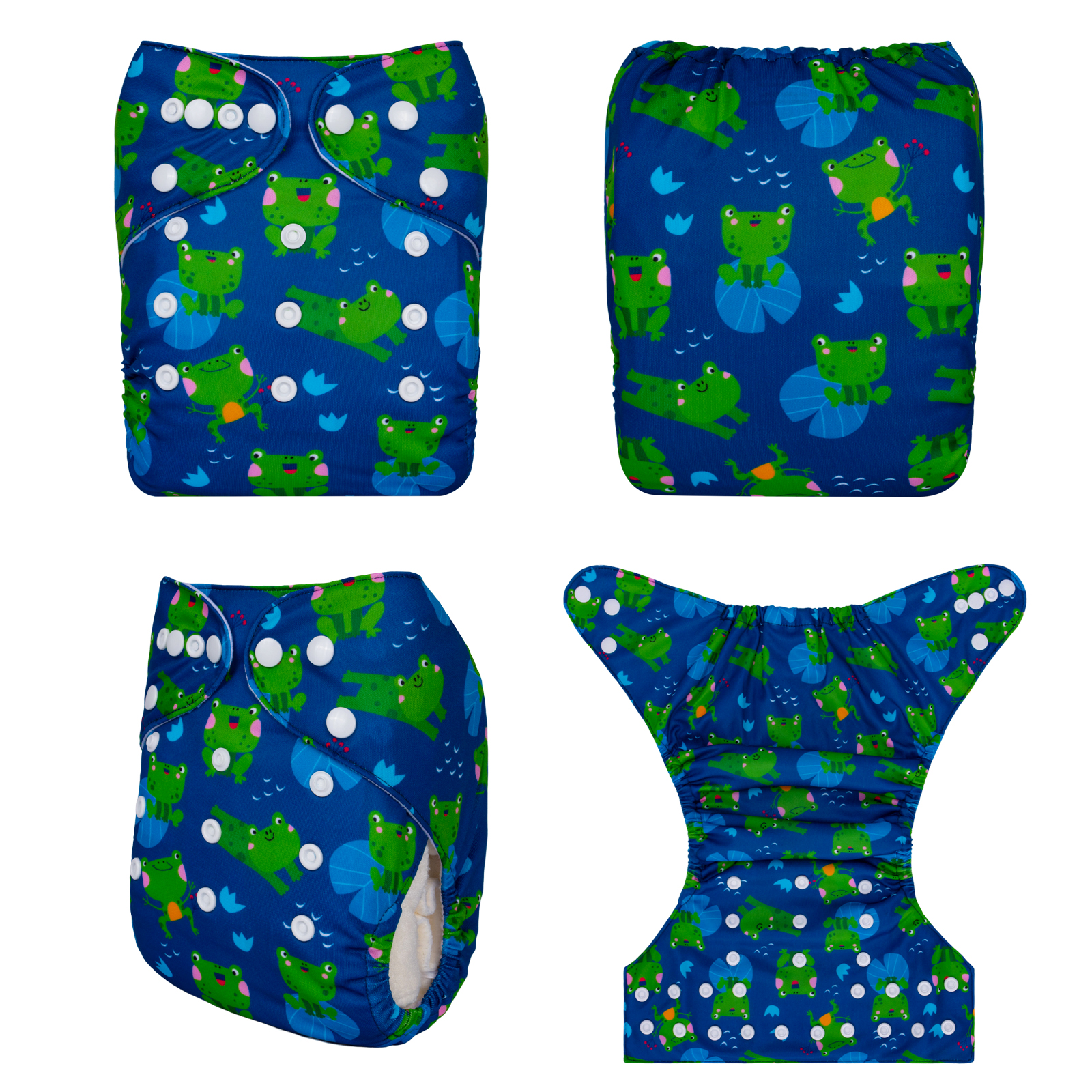 ALVABABY Positioning Cloth Diaper - One Size Adjustable Washable & Reusable Diaper for Babies and Toddlers (Frogs, YDP196A)
