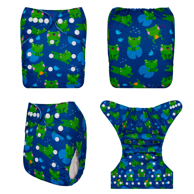 ALVABABY One Size Positioning Printed Cloth Diaper-Frogs(YDP196A)