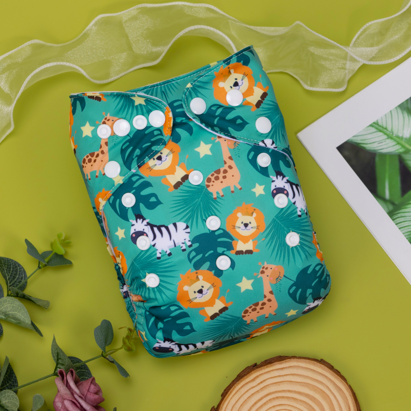 ALVABABY Positioning Cloth Diaper - One Size Adjustable Washable & Reusable Diaper for Babies and Toddlers (Lion, YDP195A)