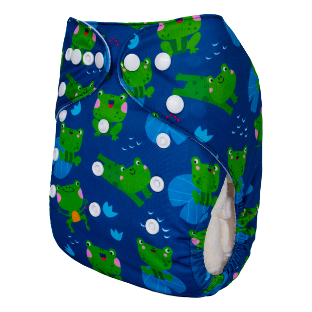 ALVABABY One Size Positioning Printed Cloth Diaper-Frogs(YDP196A)