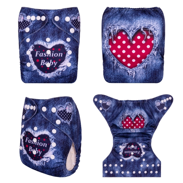 ALVABABY One Size Positioning Printed Cloth Diaper-Hearts(YDP199A)