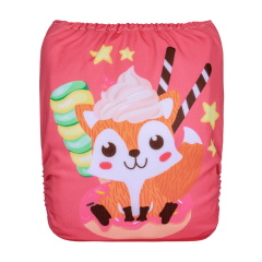 ALVABABY One Size Positioning Printed Cloth Diaper-Pink Fox(YDP194A)