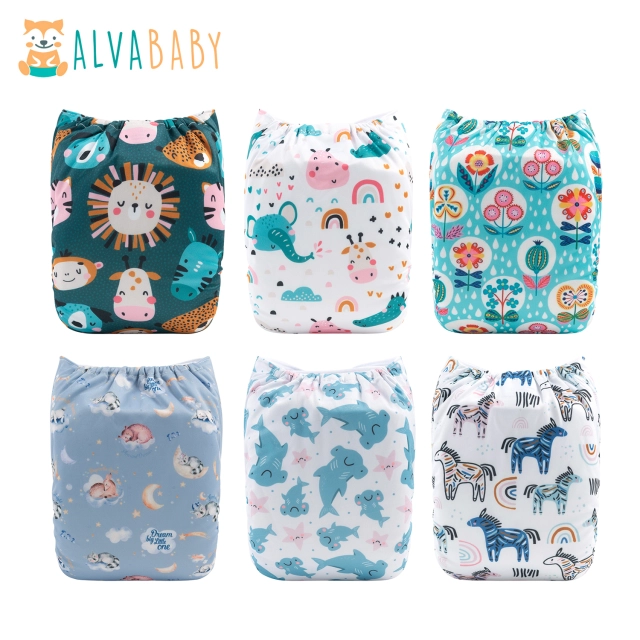 (All Packs)ALVABABY 6PCS One Size Diapers with 6 Microfiber inserts