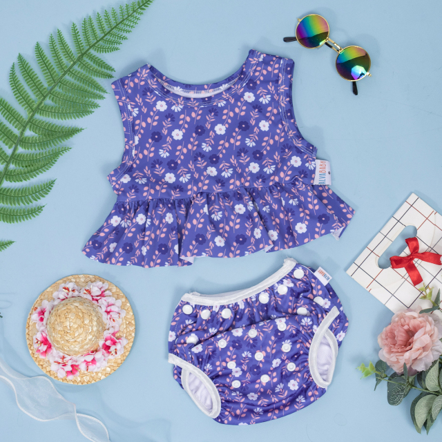 ALVABABY Toddler Baby Girl Summer Swim Suit, Infant Bathing Suit Swimwear Sleeveless,Tankini Swimwear (07)-Leaves and Fish