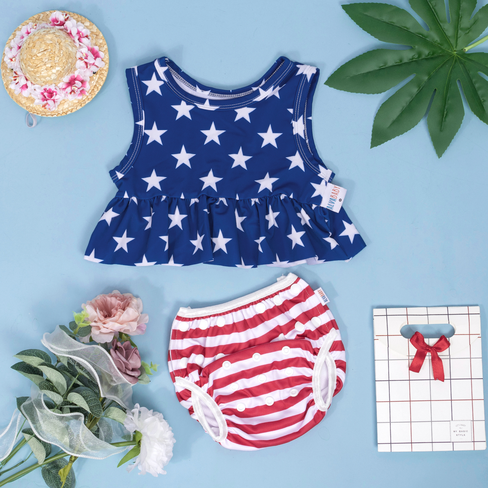 ALVABABY Toddler Baby Girl Summer Swim Suit, Infant Bathing Suit Swimwear Sleeveless,Tankini Swimwear (09)