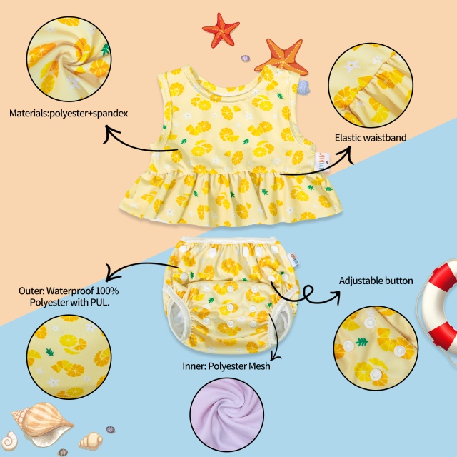 ALVABABY Toddler Baby Girl Summer Swim Suit, Infant Bathing Suit Swimwear Sleeveless,Tankini Swimwear (08)-Leaves and Fish