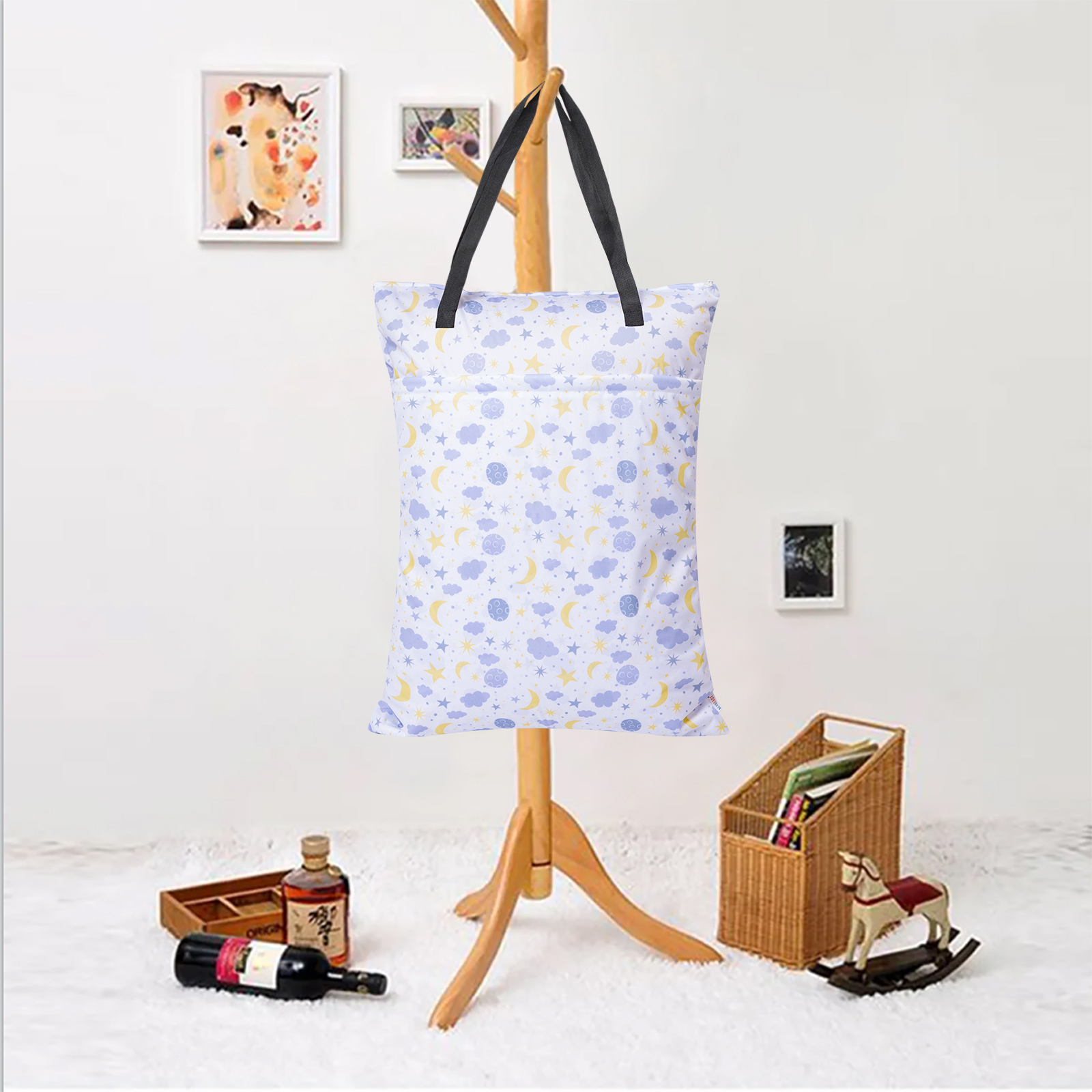 ALVABABY Large Wet Dry Bag, Waterproof Hanging Cloth Bag (Moon & Stars, HL-H190)