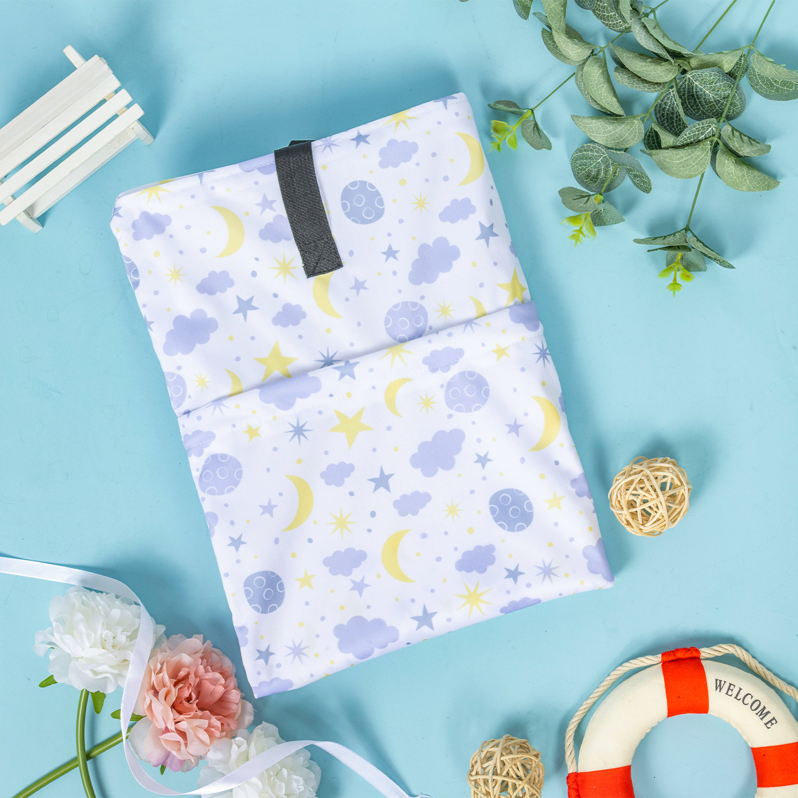 ALVABABY Large Wet Dry Bag, Waterproof Hanging Cloth Bag (Moon & Stars, HL-H190)