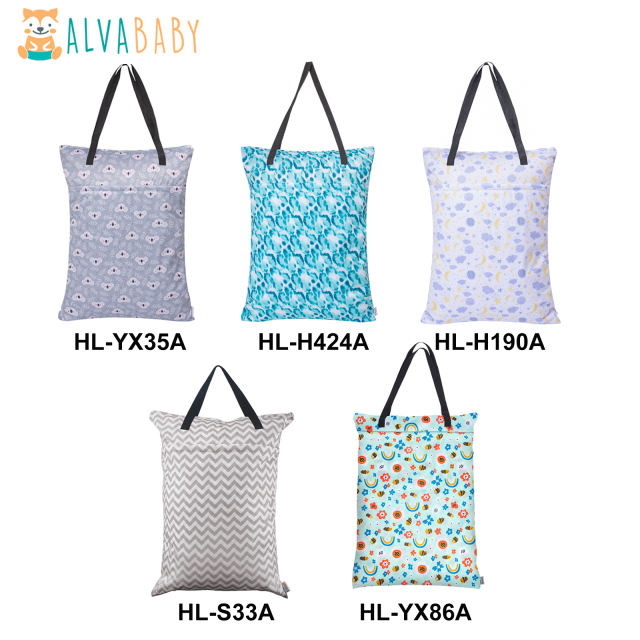 (Facebook live) ALVABABY Large Wet Dry Bag,Waterproof Hanging Cloth Bag with Double Zippered Pockets