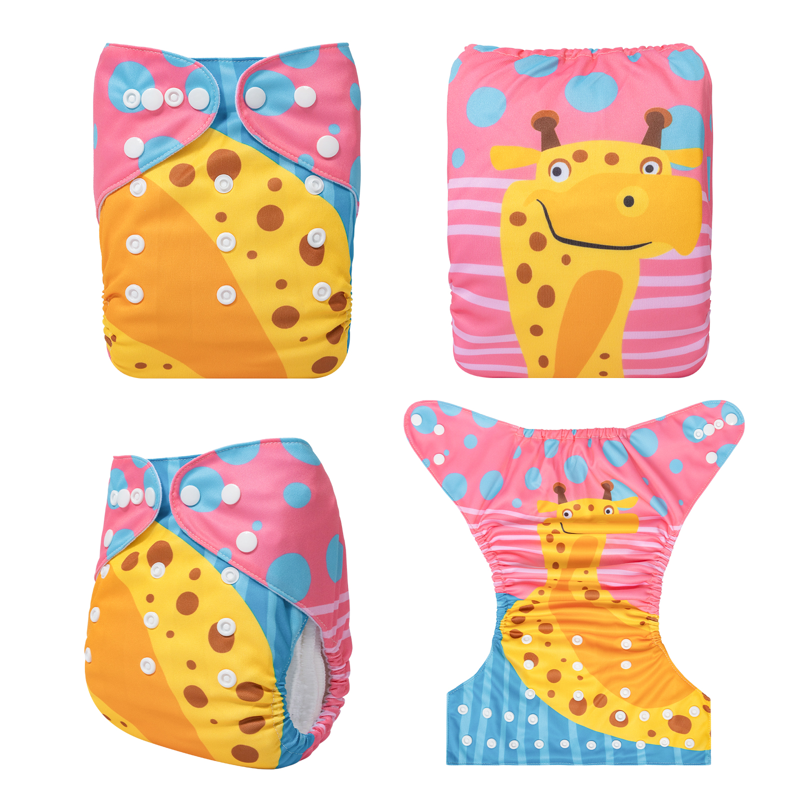 ALVABABY Positioning Cloth Diaper - One Size Adjustable Washable & Reusable Diaper for Babies and Toddlers (Giraffe, YDP204A)