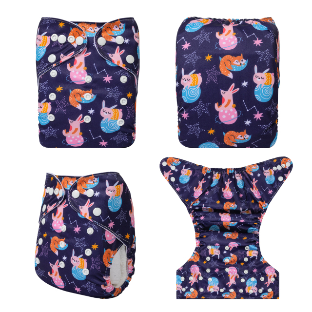 ALVABABY One Size Positioning Printed Cloth Diaper-(YDP206A)