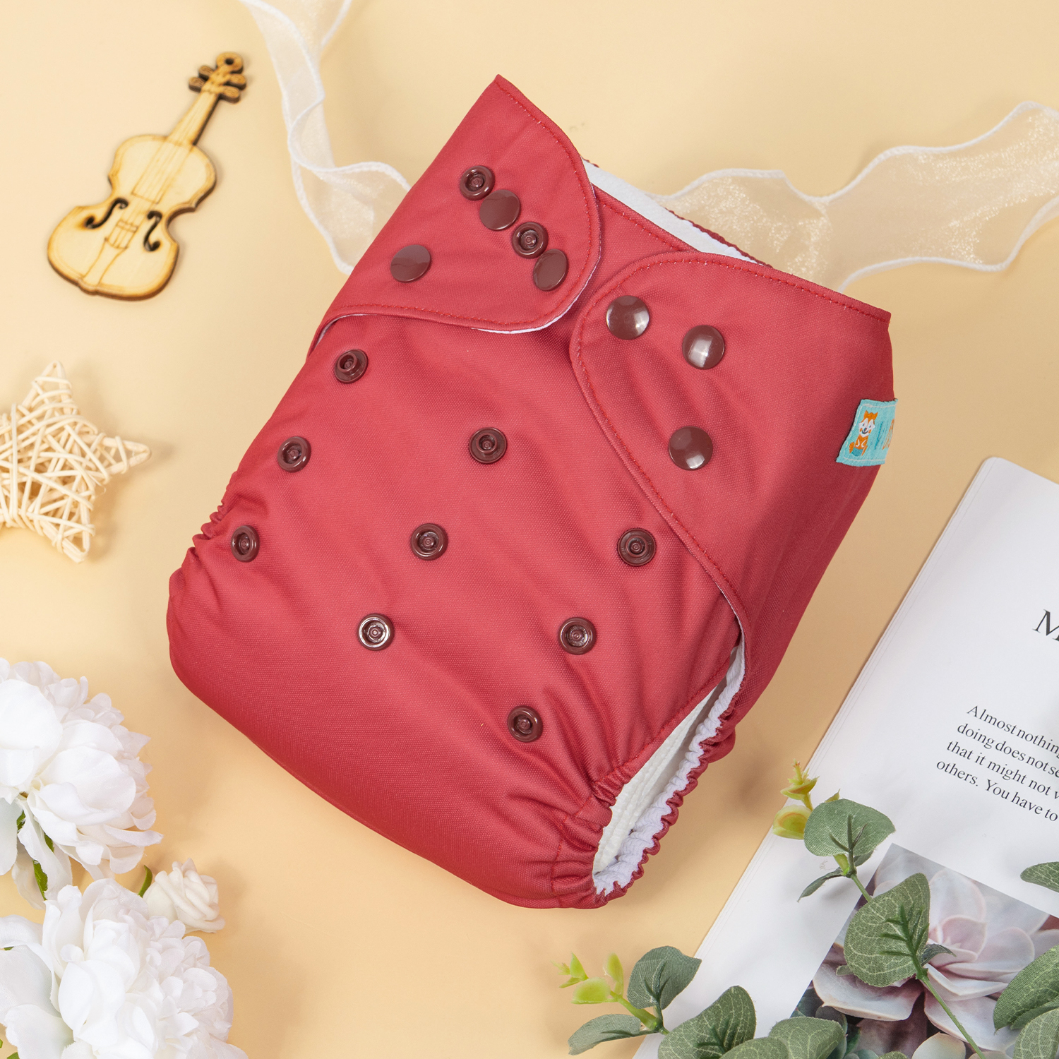 ALVABABY AWJ Lining Cloth Diaper with Tummy Panel for Babies -Red(WJT-B36A)