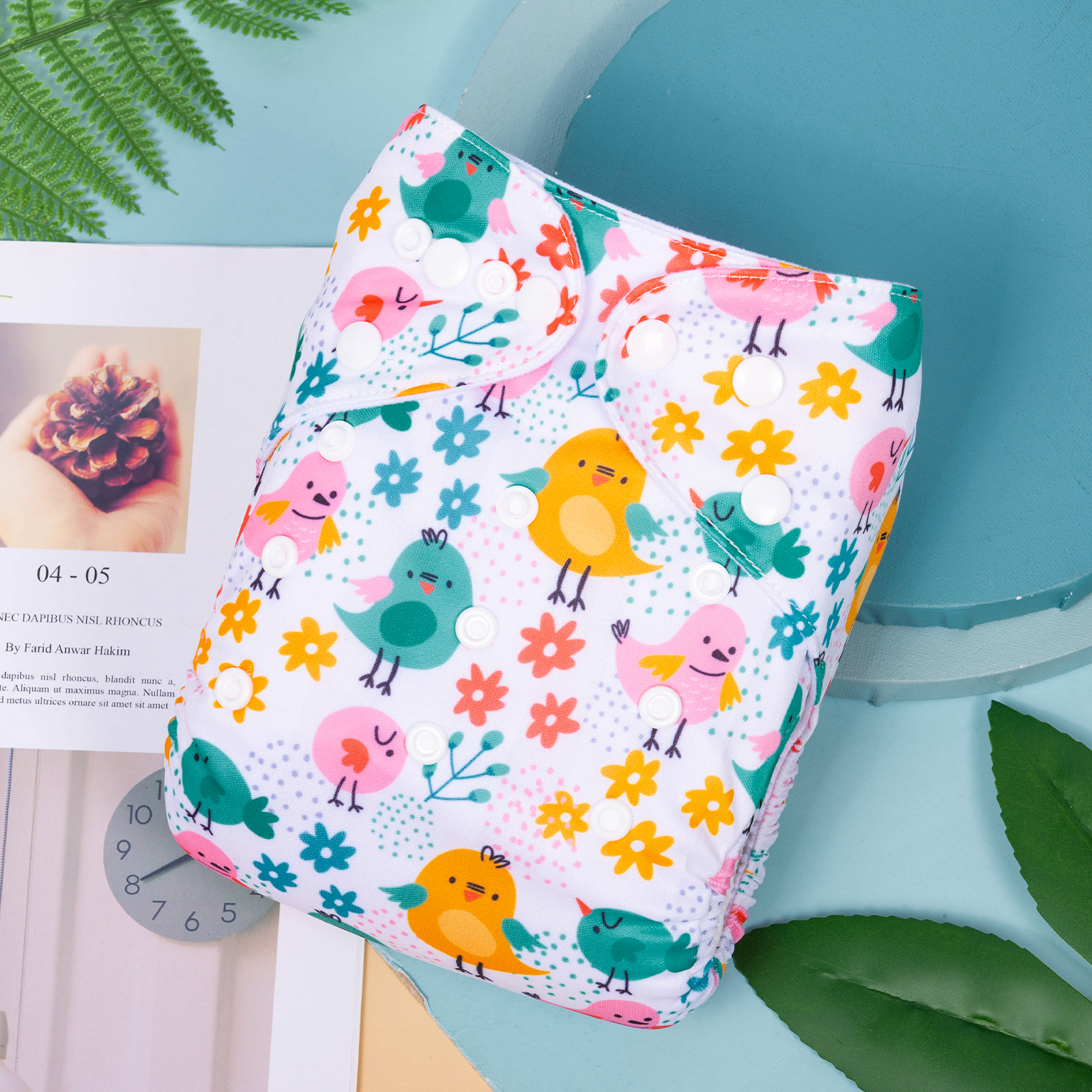 ALVABABY Positioning Cloth Diaper - One Size Adjustable Washable & Reusable Diaper for Babies and Toddlers (Chicks, YDP205A)