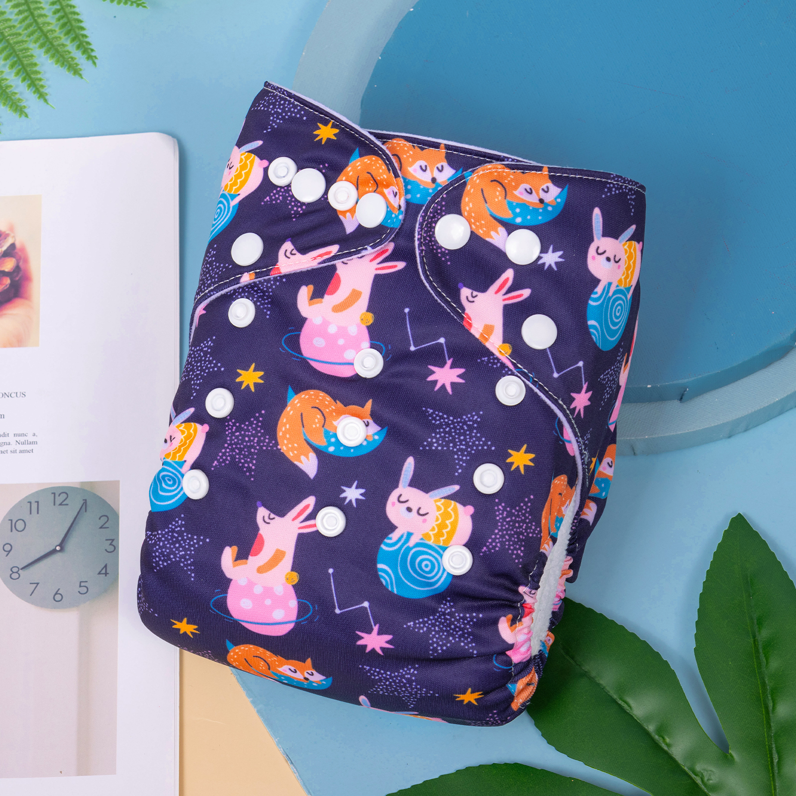 ALVABABY Positioning Cloth Diaper - One Size Adjustable Washable & Reusable Diaper for Babies and Toddlers (Fox, YDP206A)