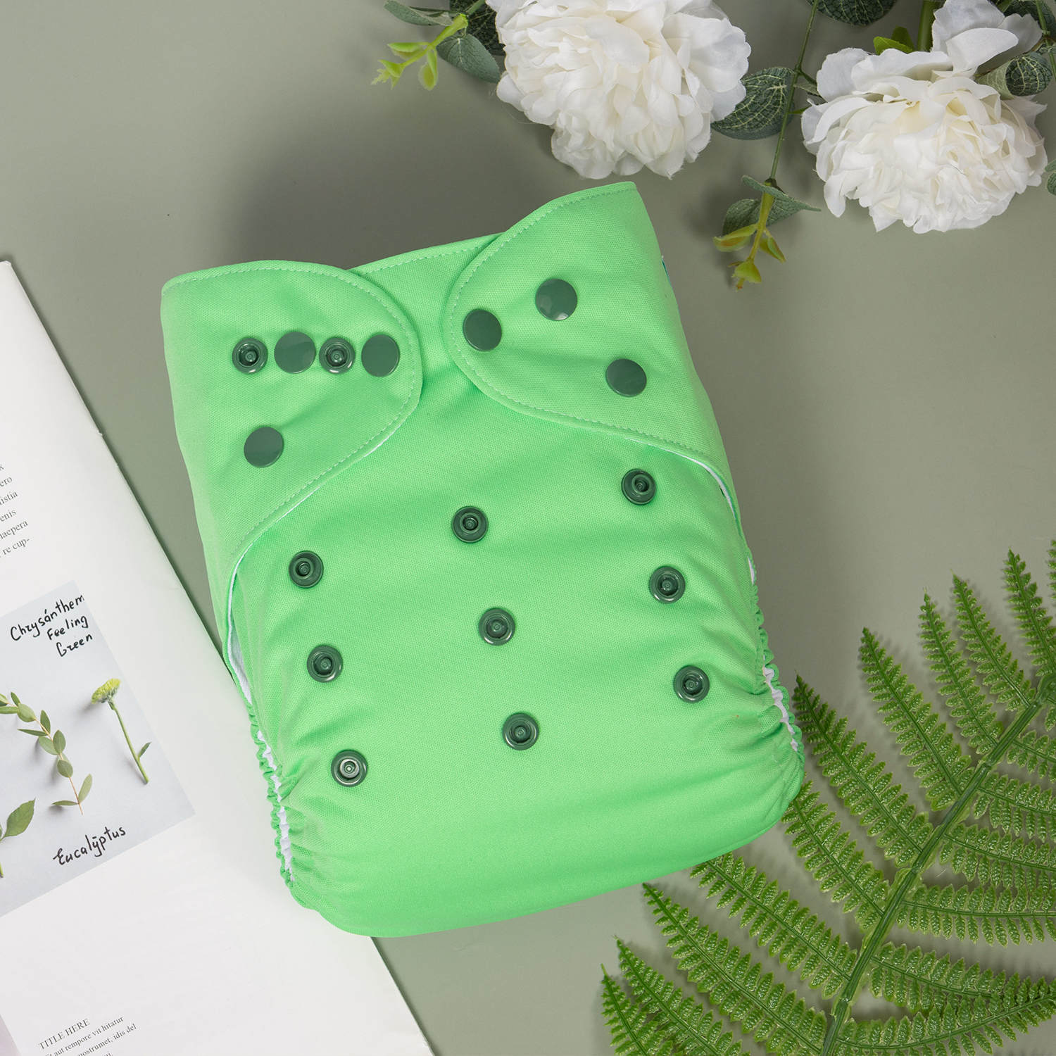 ALVABABY AWJ Lining Cloth Diaper with Tummy Panel for Babies -Green (WJT-B11A)