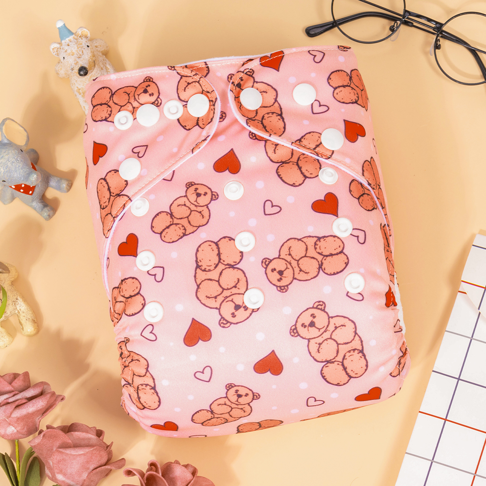 ALVABABY Print Cloth Diaper - One Size Adjustable Washable & Reusable Diaper for Babies and Toddlers (Teddy Bear, H439A)