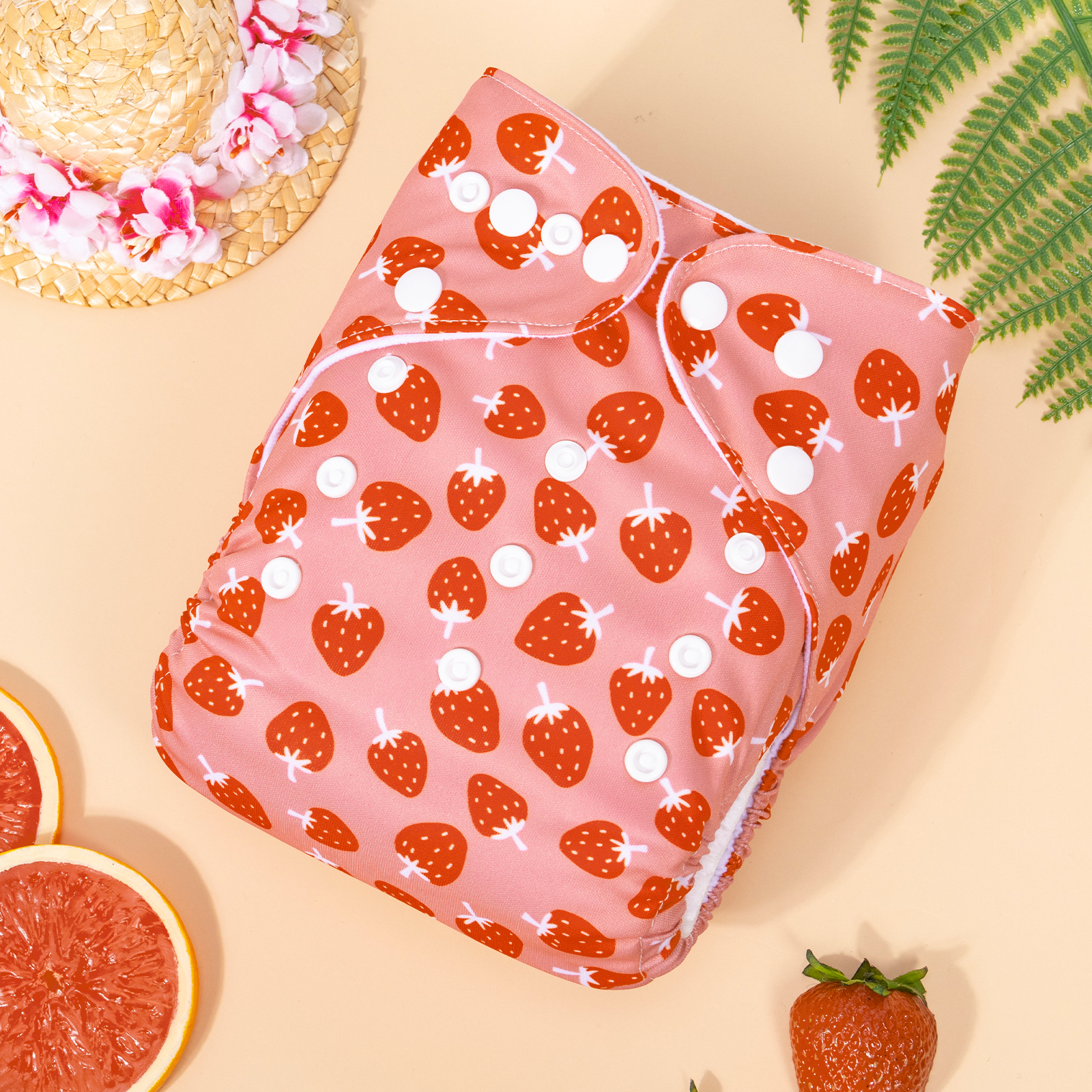 ALVABABY Print Cloth Diaper - One Size Adjustable Washable & Reusable Diaper for Babies and Toddlers (Strawberry, H441A)