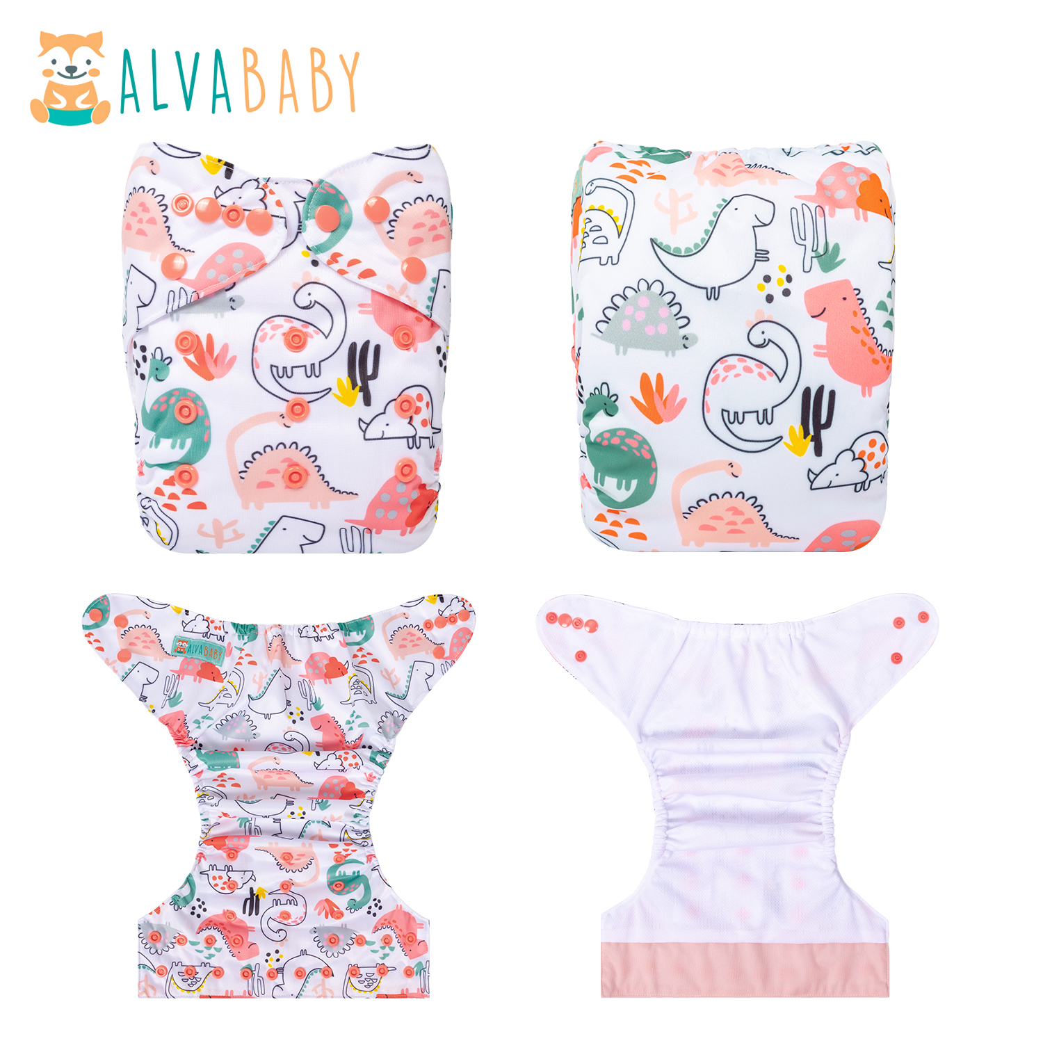 ALVABABY AWJ Lining Cloth Diaper with Tummy Panel for Babies -Dinosaur(WJT-YDP129A)