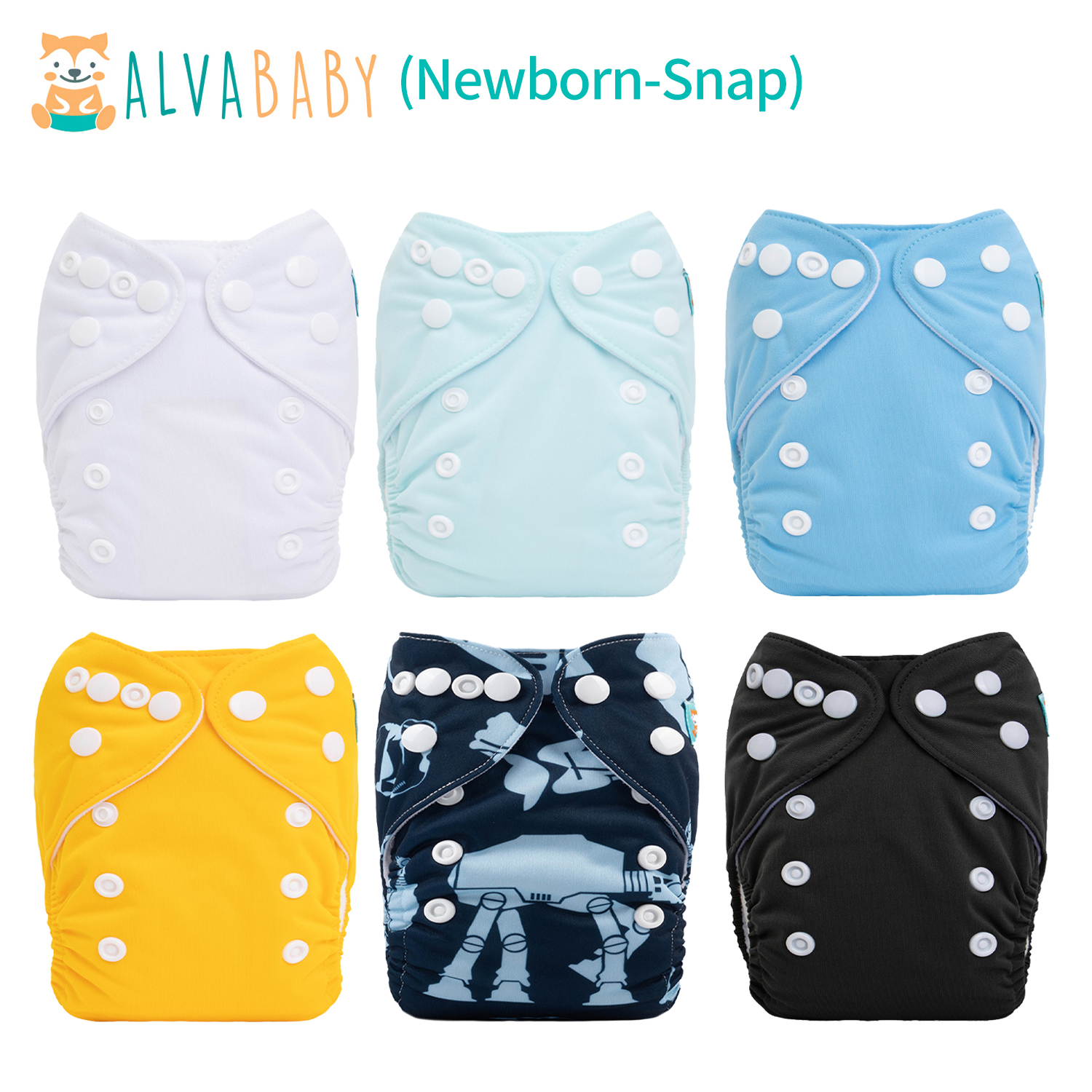 Alva Baby 6DM26 Couche Lavable Réutilisable Avec 12 Inserts Motif Imprimé 6 Couches + 12 Inserts