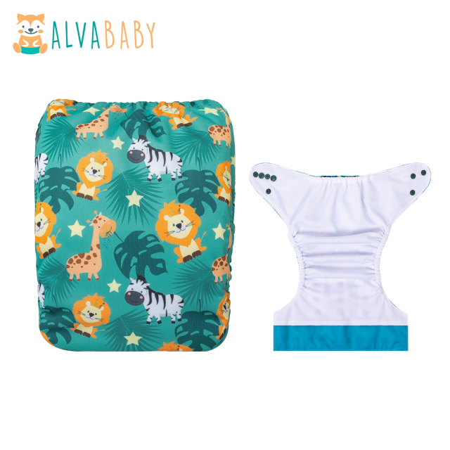 (All patterns) AWJ Cloth Diaper with Tummy Panel come with 4-layers-bamboo insert One Size