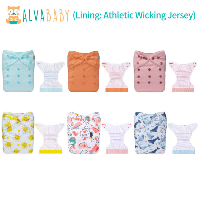 (All packs) ALVABABY 6PCS AWJ Diapers with Tummy Panels with microfiber inserts