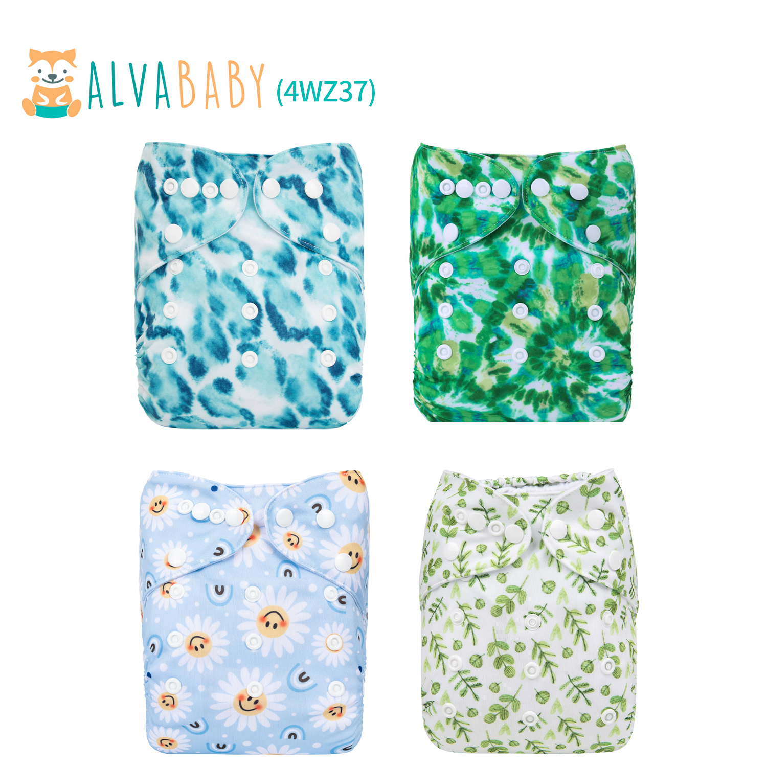 4-Pack Baby Cloth Diapers with Microfiber Inserts – One Size Adjustable & Reusable Pocket Diapers for Infants & Toddlers