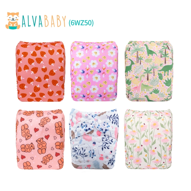 (All Packs)ALVABABY 6PCS One Size Diapers with 6 Microfiber inserts