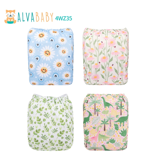 (All Packs)ALVABABY 4PCS Diapers with 4 Microfiber inserts