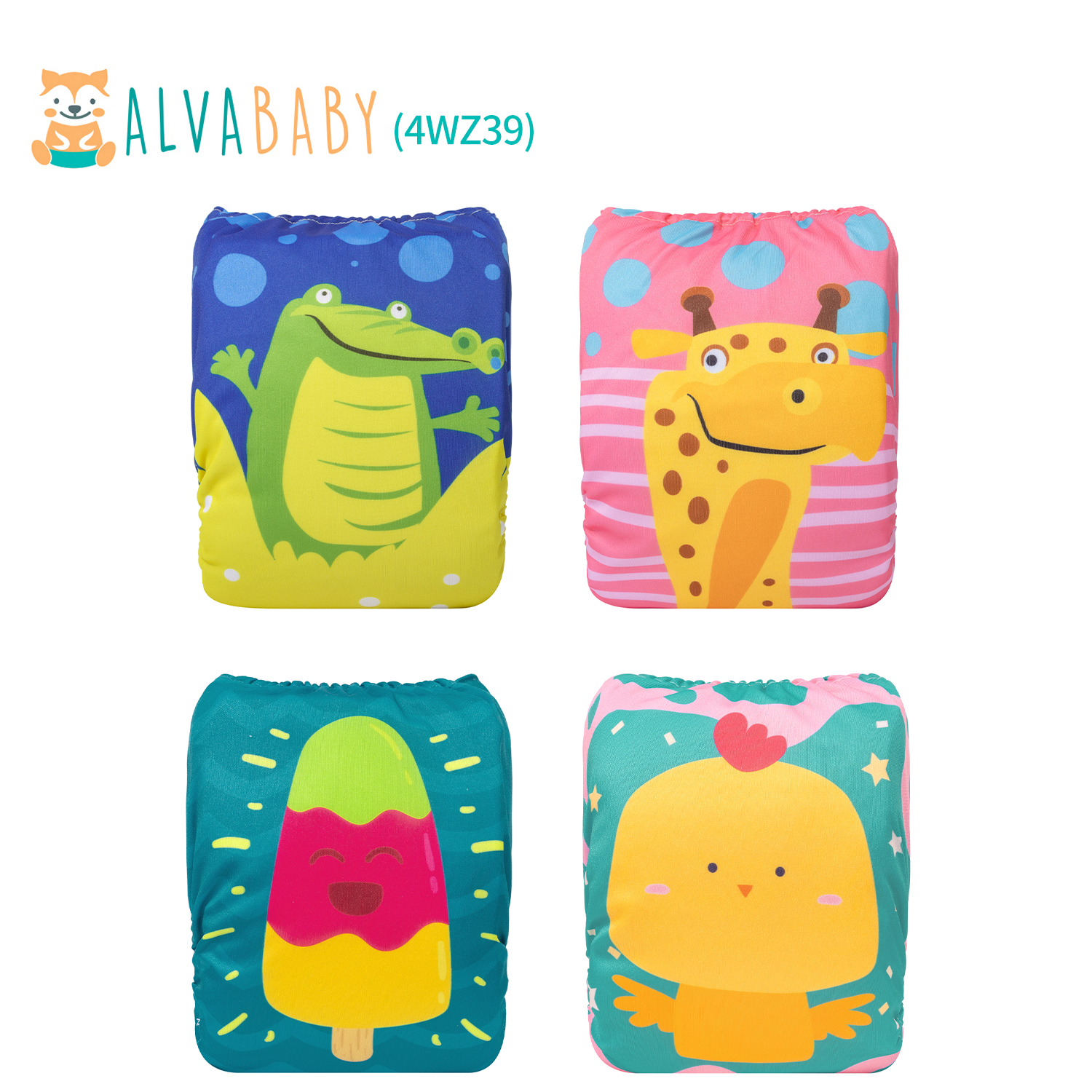 4-Pack Baby Cloth Diapers with Microfiber Inserts – One Size Adjustable & Reusable Pocket Diapers for Infants & Toddlers