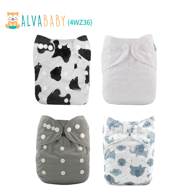 (All Packs)ALVABABY 4PCS Diapers with 4 Microfiber inserts