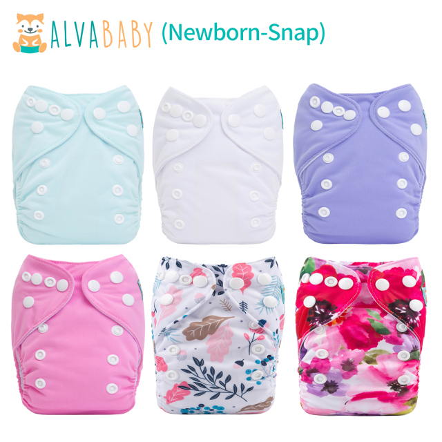 (All Packs)ALVABABY 6PCS NEWBORN Diapers with 6 Microfiber inserts