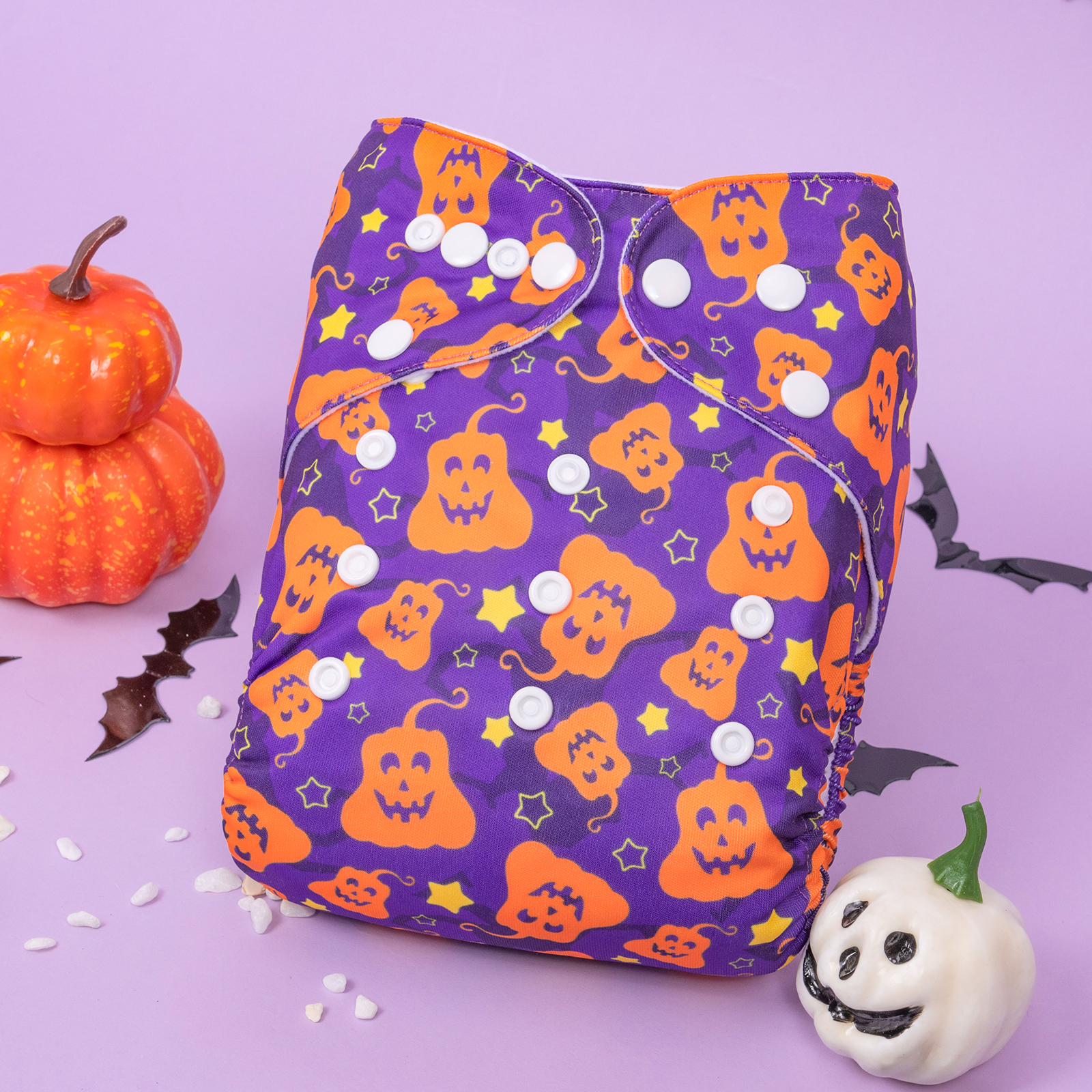 Halloween Cloth Diaper One Size Adjustable Reusable Diapers for Babies -Pumpkin(Q81A)