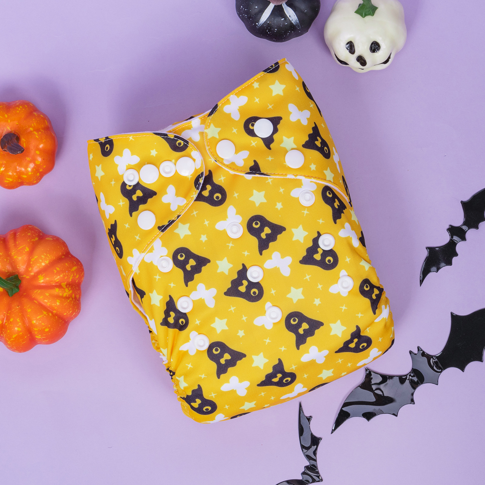 Halloween Cloth Diaper One Size Adjustable Reusable Diapers for Babies-Yellow(Q80A)